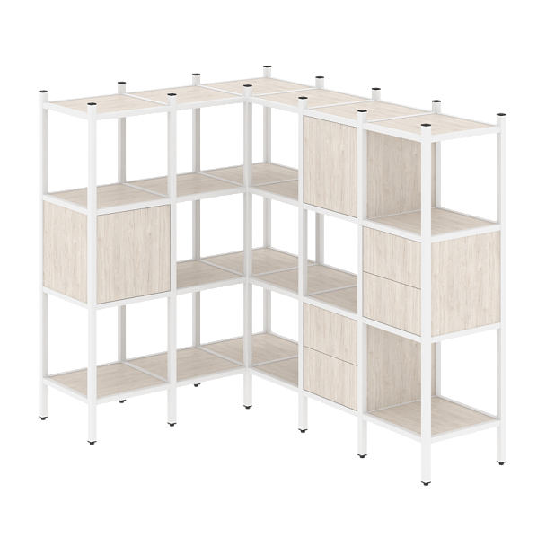 Loft Угловой внутренний стеллаж наборный VR.L-30 Денвер светлый/Белый металл 1278*1278*1458 - Вид 1
