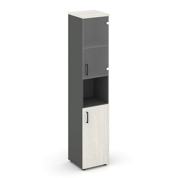 Style Project Шкаф высокий узкий SN.STU-105(R) Антрацит/Дуб Наварра/Прозрачный/Черный Ручки 400*400* - Вид 1