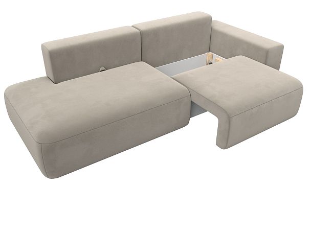 Диван прямой Лига-036 Модерн подлокотник справа Микровельвет бежевый - Вид 7