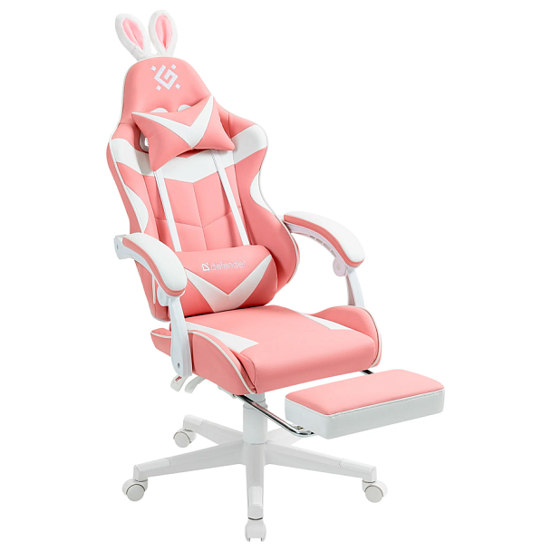 Кресло компьютерное DEFENDER "Irifi", 2 подушки, подставка для ног, экокожа, розовое/белое, 64042 - Вид 5