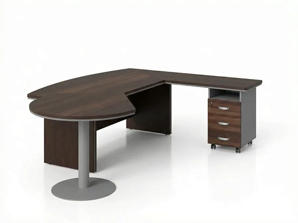 BRL RB073-215x200R Стол рук-ля R угл. брифинг и тумба 3 ящ. 2150х2000х760 Венге/Серый вулканический - Вид 1