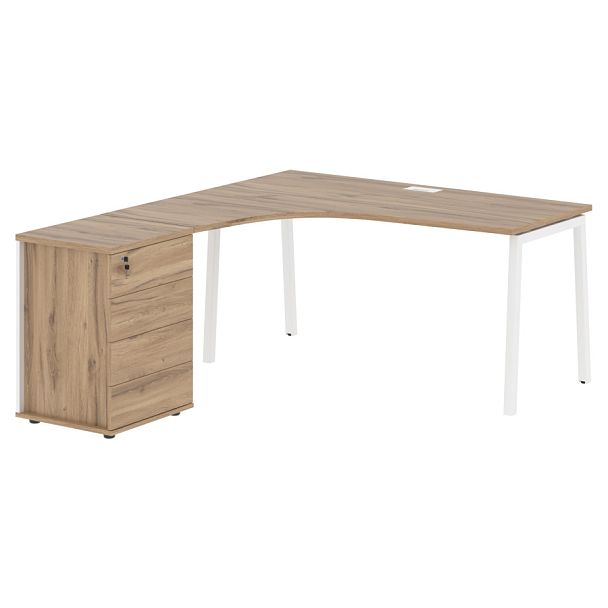 Стол эргономичный с тумбой ELCET 1518(L) Дуб Денвер светлый/Белый 1560х1880х750 EDIS - Вид 1
