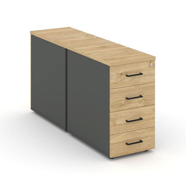 Стайл Проджект Тумба опорная/приставная SN.TOP-013 Антрацит/Тиквуд Светлый/Черный Ручки 416*1632*750 - Вид 1