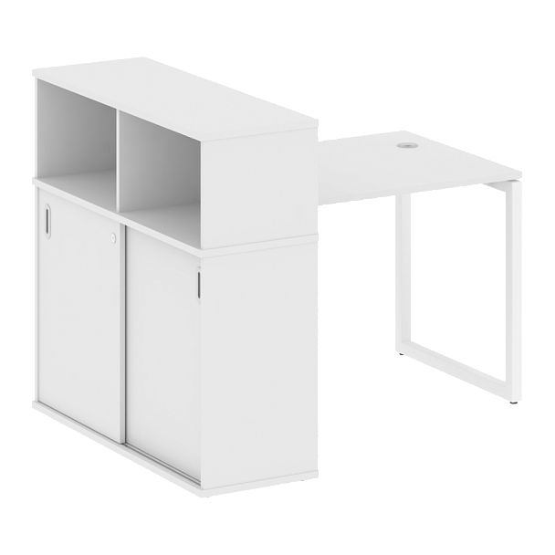 Metal System Quattro Стол письменный с шкафом-купе на О-образном м/к 40БО.РС-СШК-3.1 Т Белый/Белый металл 1410*1120*1098 - Вид 1