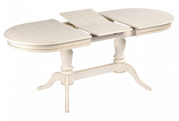 Обеденная группа стол Арей 160(210)х90х76 Слоновая кость с золотой патиной и 4 стула Арктос Слоновая кость с золотой патиной/Бежевый жаккард - Вид 3