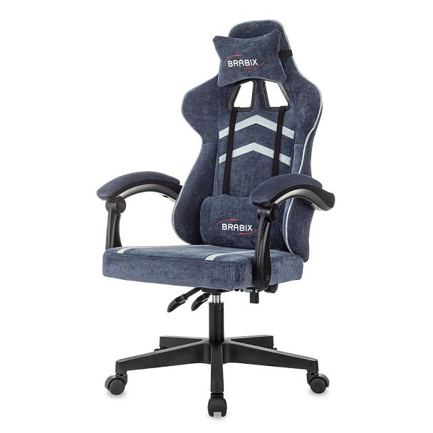 Кресло компьютерное BRABIX ''Shooter GM-123'', 2 подушки, ткань, синее/серое, 533212 - Вид 5
