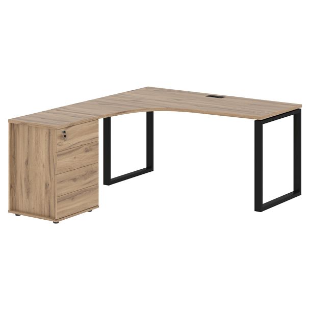 Стол эргономичный с тумбой EQCET 1518(L) Дуб Денвер светлый/Черный 1560х1880х750 EDIS - Вид 1