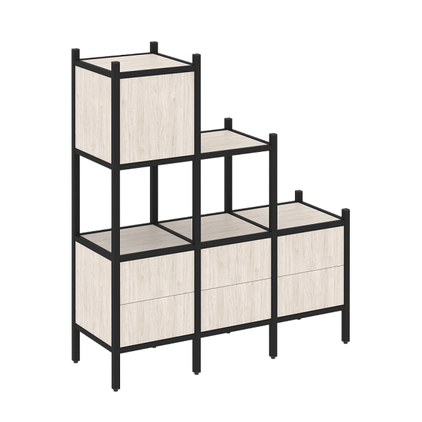 Loft Прямой стеллаж наборный VR.L-12 Денвер светлый/Чёрный металл 1278*446*1458 - Вид 1