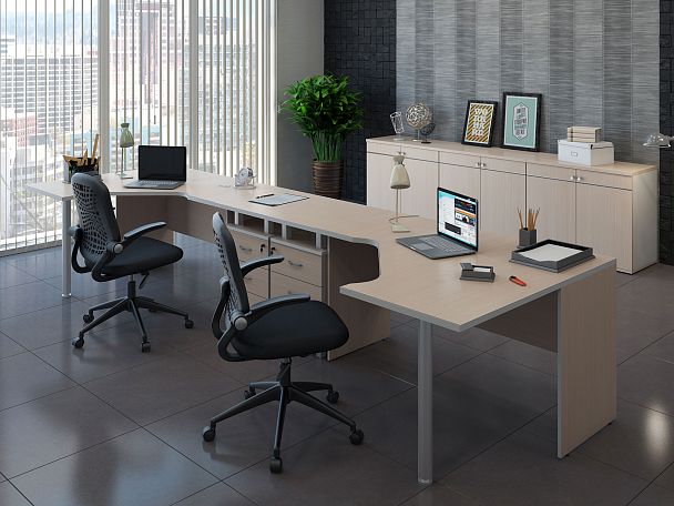 Рабочая станция левая Metal Swift 140x120x75 светлый дуб - Вид 10