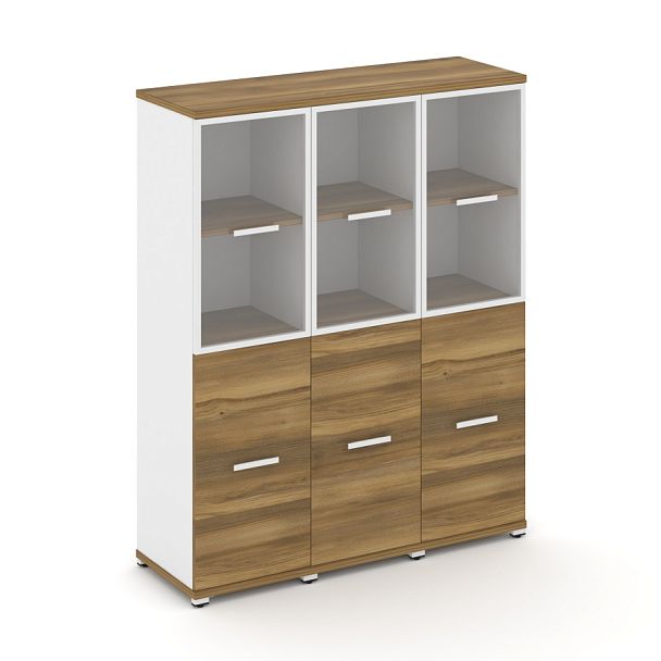 Concept Шкаф 3 узкие секции, 4 ниши CN.STU-432 RPW W Сандал Янтарный/Белый Бриллиант/Металл Белый/Прозрачный 1252*420*1554 - Вид 1