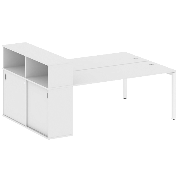 Metal System Quattro Р. ст. с шкафом-купе на П-образном м/к 50БП.РС-СШК-2.5 Т Белый/Белый металл 2210*1475*1098 - Вид 1