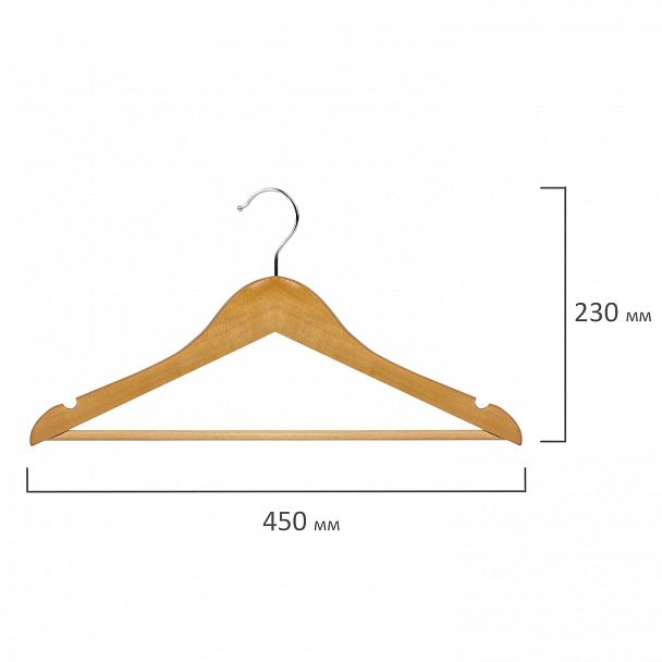 Вешалки-плечики, размер 48-50, КОМПЛЕКТ 5шт, деревянная, перекладина, цвет сосна, BRABIX "Стандарт", 601159 - Вид 8