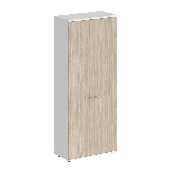 Шкаф высокий Sigma 800х400х1955, 2-х дв., з.ст ЛДСП / корпус: белый;  фасады: дуб светлый - Вид 1