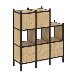 Loft Прямой стеллаж наборный VR.L-15 Тиквуд светлый/Чёрный металл 1278*446*1458 - Фото предпросмотра