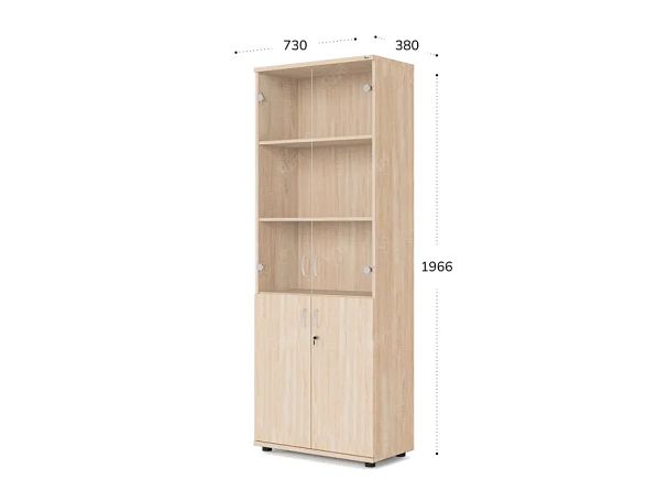 UNITY РШКС-02 ДУБ СОНОМА Шкаф со стеклянными дверьми Прямой 730x380x1966 - Вид 1