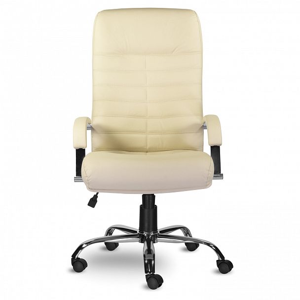 Кресло из натуральной кожи "Орион", хром, монолитный каркас, бежевое - Вид 5