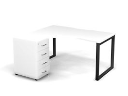 MATRIX 121S131-О Стол эгоном. с тумбой L, пров-ик вырезной (O-опоры) 1580х1380х775 Белый/Темно-серый - Фото предпросмотра