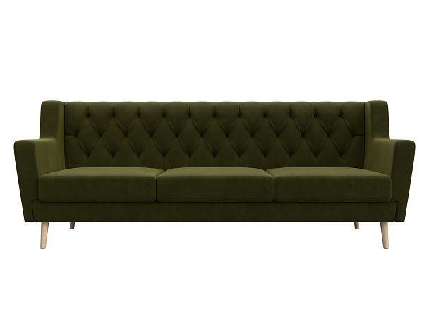 Прямой диван Брайтон 3 Люкс (полностью микровельвет зеленый) - Вид 2