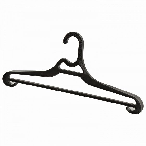 Вешалка-плечики, размер 50-54, пластик, плоская, перекладина, крючки для бретелей, черный, BRABIX, 601655 - Вид 1