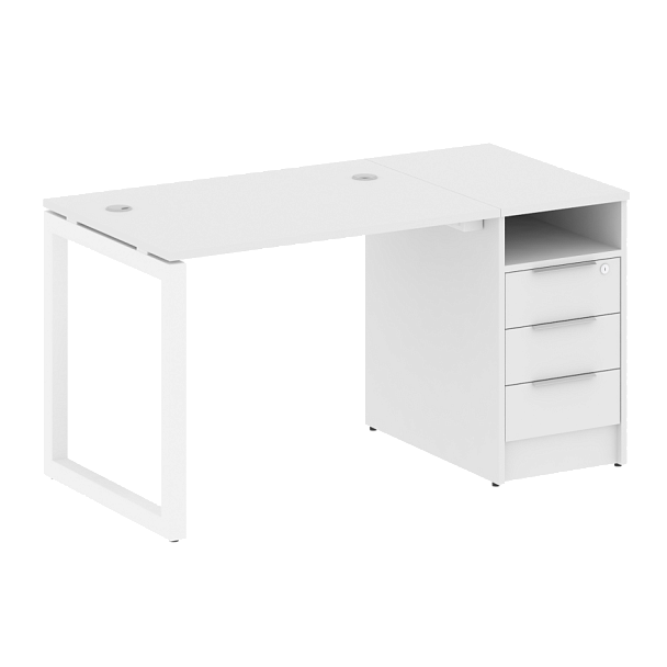 Metal System Quattro Р. ст. с тумбой на О-образном м/к 50БО.РС-СТП-1.1 Белый/Белый металл 1412*720*750 - Вид 1