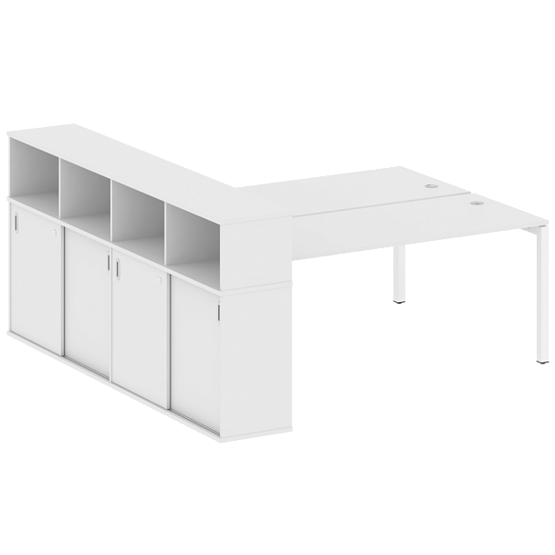 Metal System Quattro Р. ст. с шкафом-купе на П-образном м/к 50БП.РС-СШК-4.5 Т Белый/Белый металл 2210*2332*1098 - Вид 1