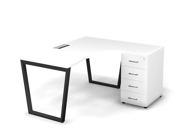 MATRIX 121S153-V Стол эгоном-й с тумбой R, пров-ик Merida (V-опоры) 1580х1380х775 Белый/Темно-серый - Вид 1