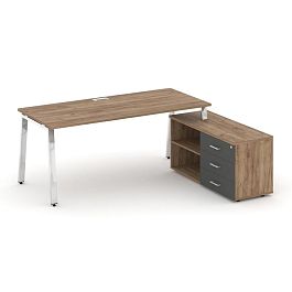 Style Project Direct Lux Стол письменный с греденцией правой M-SN-6A.SRG-023.M(R) Дуб Табак/Дуб Табак/Антрацит/Нержавеющая Сталь/Хром 1380*800*750 - Фото предпросмотра