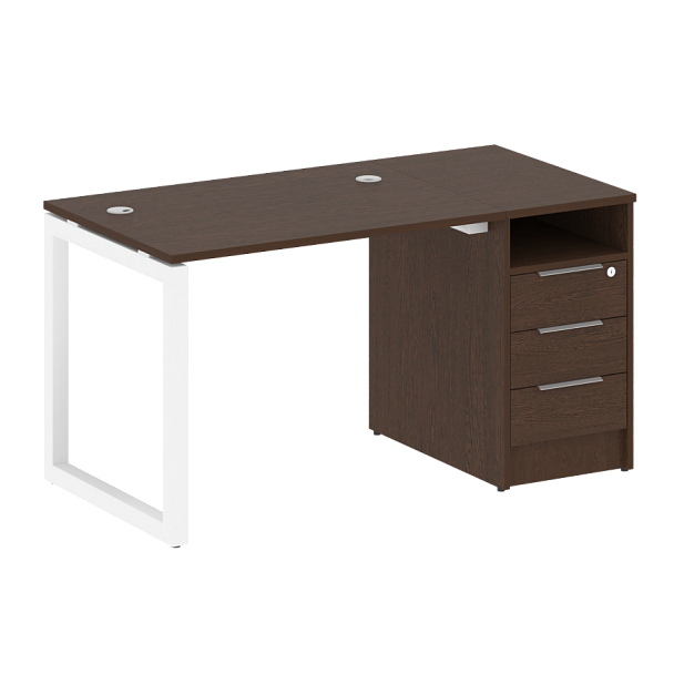 Metal System Quattro Р. ст. с тумбой на О-образном м/к 50БО.РС-СТП-1.1 Венге/Белый металл 1412*720*750 - Вид 1