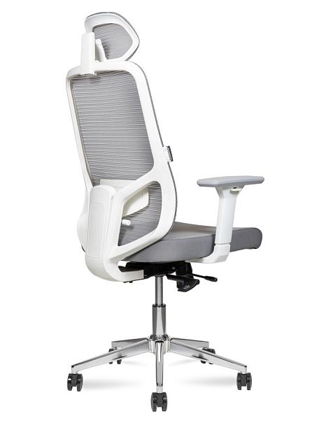 Кресло офисное / Best white / белый пластик / серая сетка / серая ткань /база хром - Вид 4