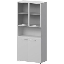 Шкаф высокий полузакрытый с стеклом в алюминиевой раме СМШ58.28F.28RS(Б) Белый бриллиант 792x382x1990 Кортез - Фото предпросмотра