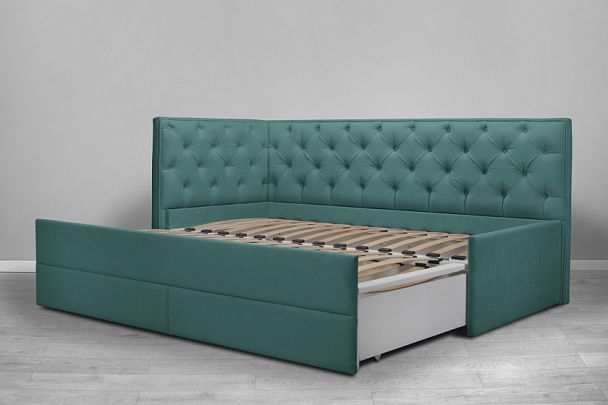 Кровать «Порше», каретная стяжка с доп. спальным местом, бирюзовая - Вид 4
