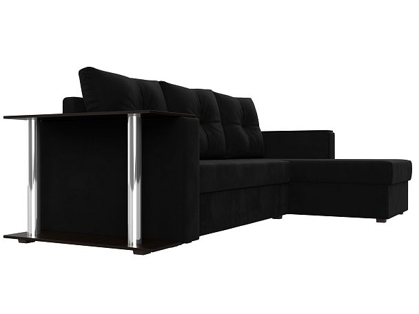 Угловой диван Атланта Лайт правый (полностью микровельвет черный) - Вид 3