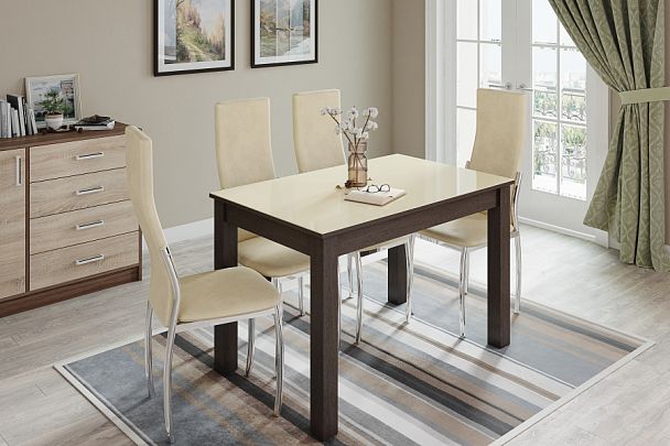 Стол обеденный нераскладной Норман (1000х600) венге/лакобель ваниль - Вид 1