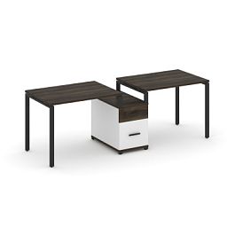 Concept Рабочая станция 2 места с 1 опорной тумбой CN.ORS-305 W Дуб Мали/Белый Бриллиант/Металл Черный 2272*720*750 - Фото предпросмотра