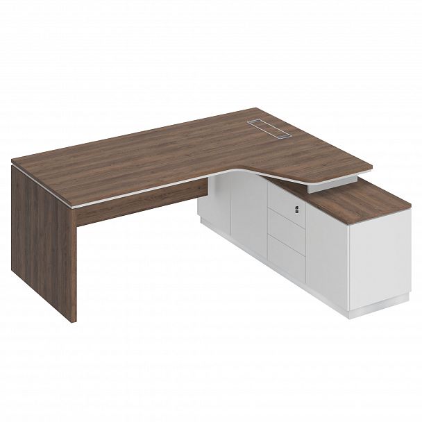 Стол руководителя эргономичный (опора ДСП) на опорной тумбе правый "City" СИ 118 дуб гладстоун/белый премиум/белый премиум - Вид 1
