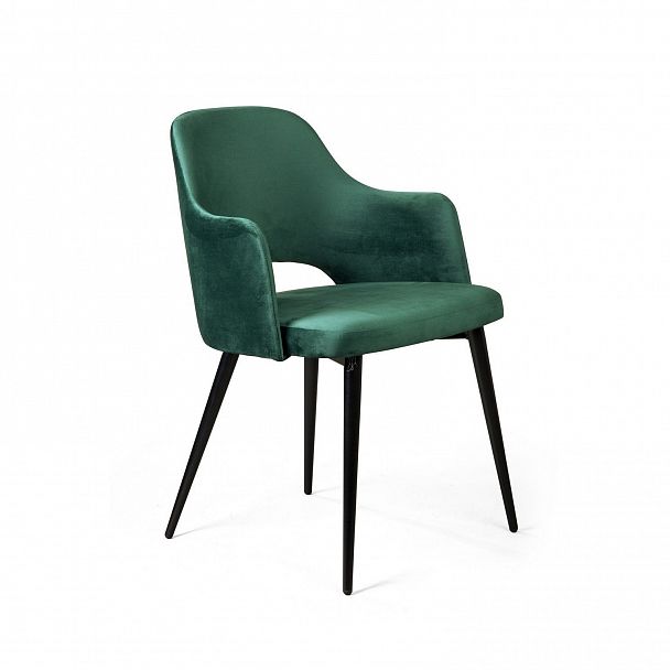 Стул William с подлокотниками, бархат зелёный 19/ черный конус - Вид 2