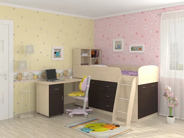 Кровать-чердак "Дюймовочка-1" дуб/венге - Вид 1