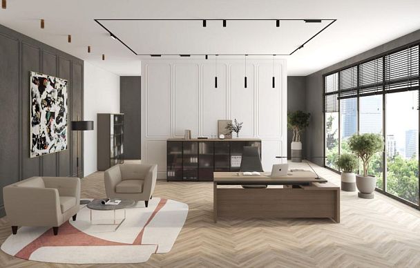 Шкаф комбинированный (закрытый-стекло-закрытый) U.RUS РС 324 ДЧ/ЛС дуб виченца/лава серая - Вид 11