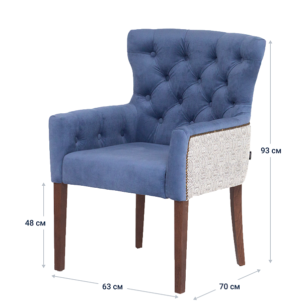 Кресло Байрон, синий велюр, старинный орех - Вид 9