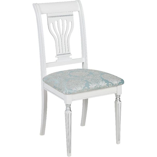 Стул деревянный с мягким сиденьем Мендельс Белая эмаль серебрянная патина/Бирюзовый жаккард - Вид 3