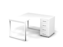 MATRIX 121S150-О Стол эгоном-й с тумбой R, проводник вырезной (O-обр. опоры) 1380х1380х775 Белый - Фото предпросмотра