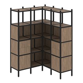 Loft Угловой внутренний стеллаж наборный VR.L-33 Дуб аризона/Чёрный металл 1278*1278*1869 - Фото предпросмотра