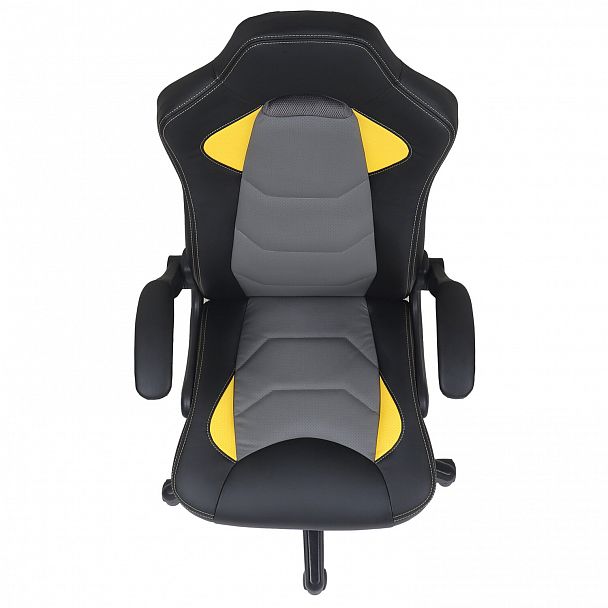 Кресло компьютерное BRABIX "Skill GM-005", откидные подлокотники, экокожа, черное/желтое, 532494 - Вид 7