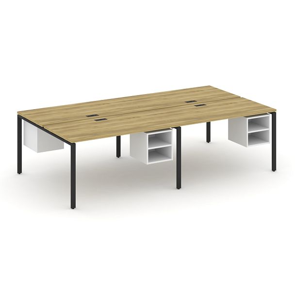 Concept Рабочая станция двухсторонняя с подвесными тумбами на 4 места CN.DRS-127 Дуб Винченцо/Белый Бриллиант/Металл Черный 2760*1480*750 - Вид 1