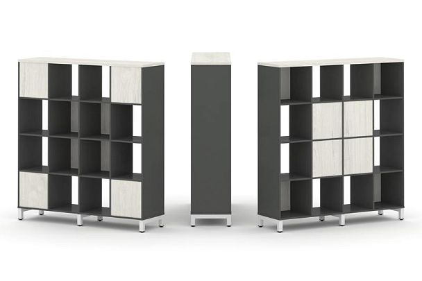 Стайл Проджект Набор стеллажа 2-х сторон., 4 яр. SN.NSD-441 Антрацит/Дуб Наварра/Металл Белый 1488*4 - Вид 1