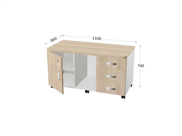 БЕРЛИН / BERLIN Сервисная тумба для копировальной техники 1100х560х740 Акация/Белый - Вид 2