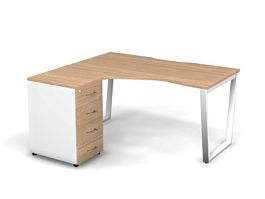 MATRIX 121S131-V Стол эгоном. с тумбой L, пров-ик вырезной (V-опоры) 1580х1380х775 Швейц-й вяз/Белый - Фото предпросмотра