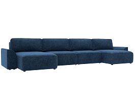 Диван п-образный Лига-048 НПБ лонг Велюр синий - Фото предпросмотра