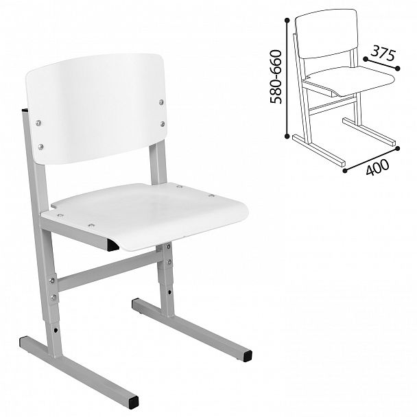 Стул ученический регулируемый СУТ.05, 400х375х580-660 мм, рост 2-4, серый каркас, фанера белая - Вид 4