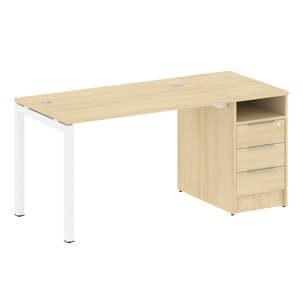 Metal System Quattro Р. ст. с тумбой на П-образном м/к 50БП.РС-СТП-1.2 Акация/Белый металл 1612*720*750 - Вид 1